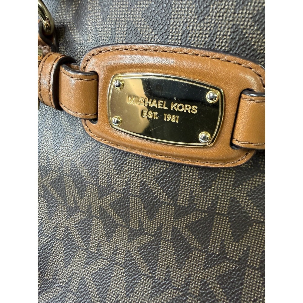 Michael Kors Hamilton East West Brown Leather Purse Handbag Tote MK Logo Print - Picture 6 of 8